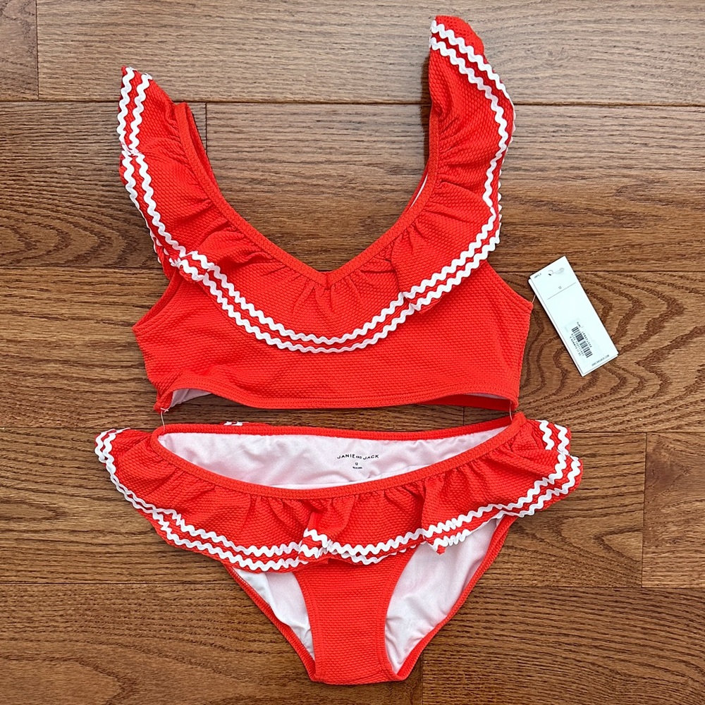 Janie and Jack Red Ruffled Kids Swim Set 12